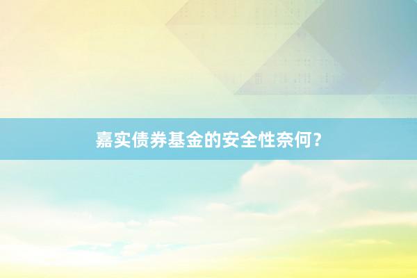 嘉实债券基金的安全性奈何？
